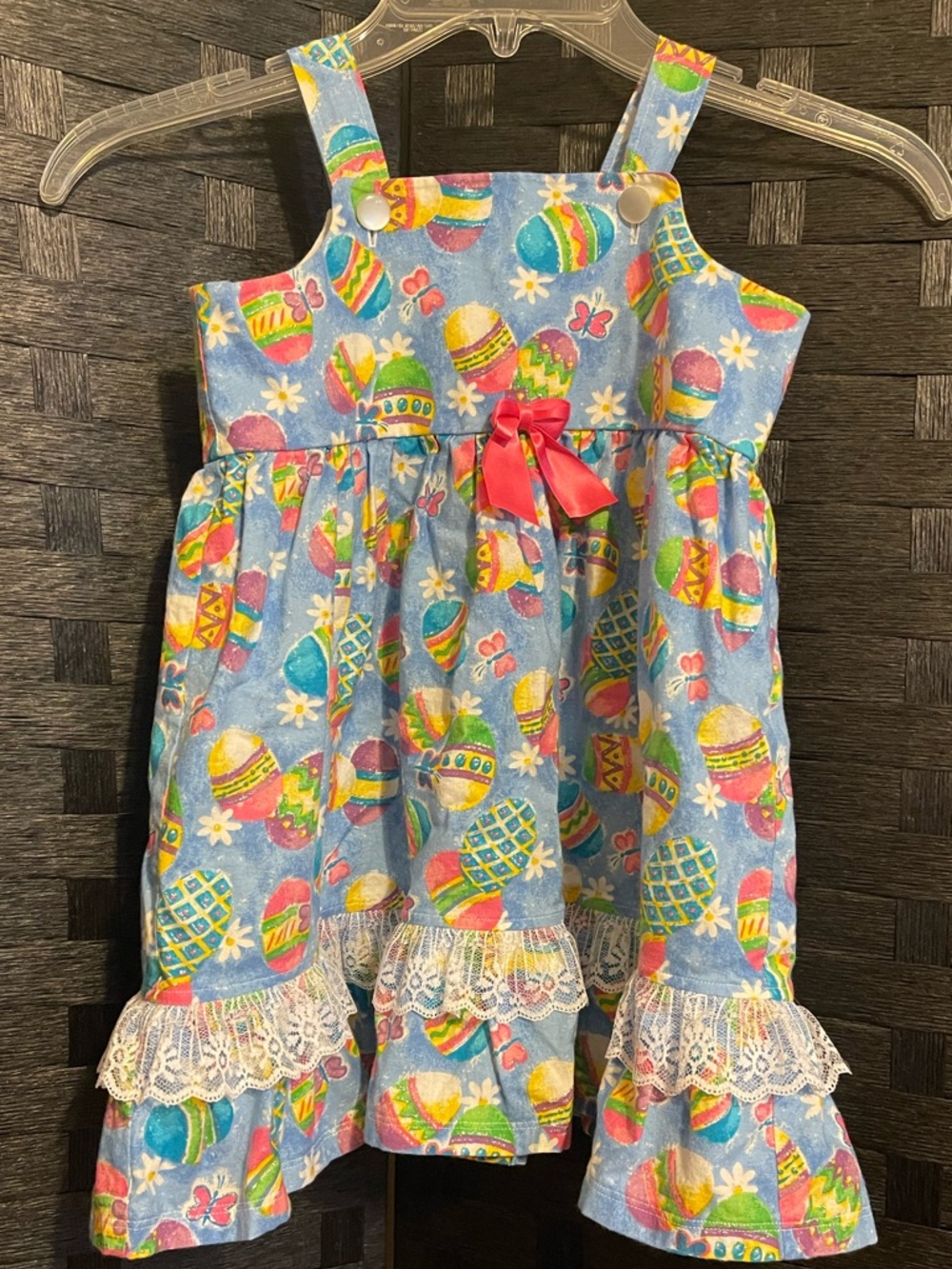 90s Easter Dress With Lace Easter Eggs Sparkles 4t HandMade Pearl descent button